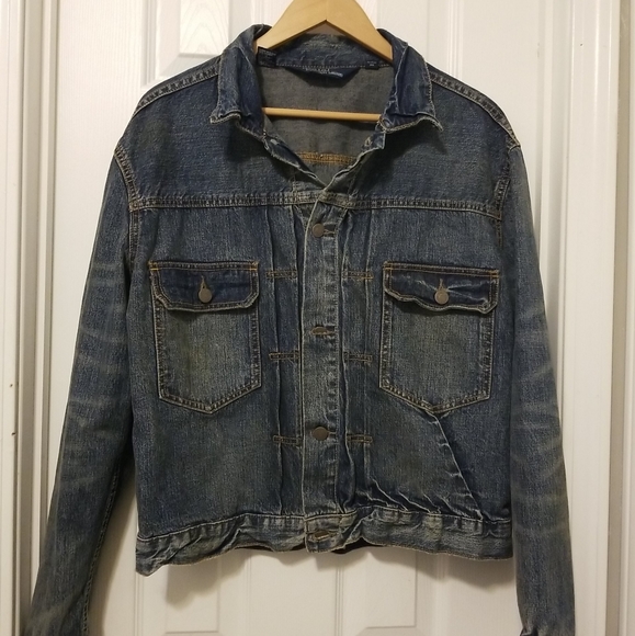 Vtg 90s Polo Ralph Lauren Distressed Denim Trucker Jean Jacket